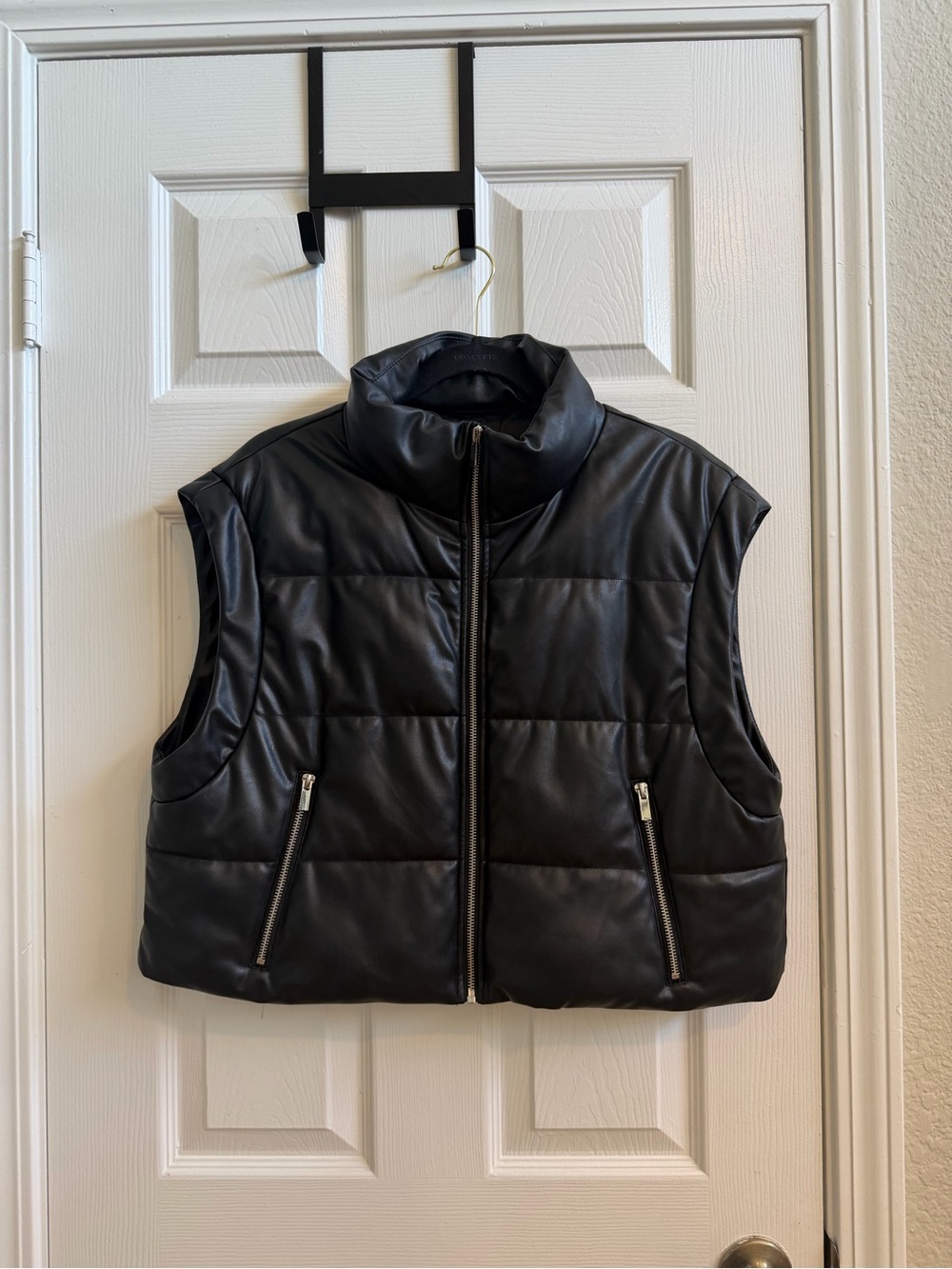 Zara Black Quilted Faux-Leather Sleeveless Puffer Vest